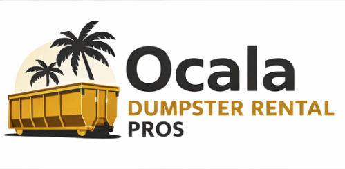 Ocala Dumpster Rental Pros logo with palm trees and roll-off dumpster