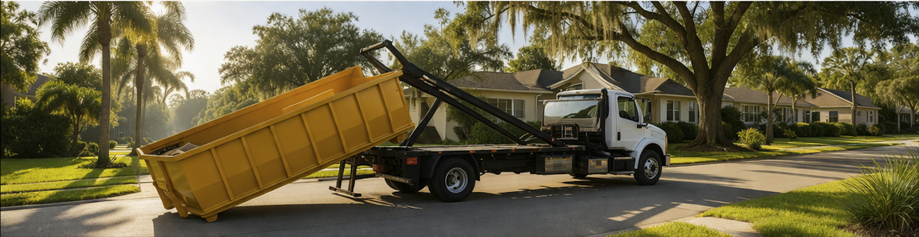 Roll-off dumpster being delivered to residential area in Ocala FL