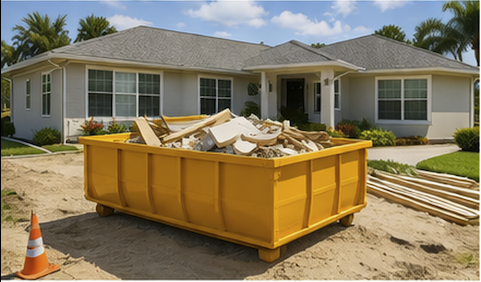Roll-off dumpster loaded with renovation debris in Ocala FL